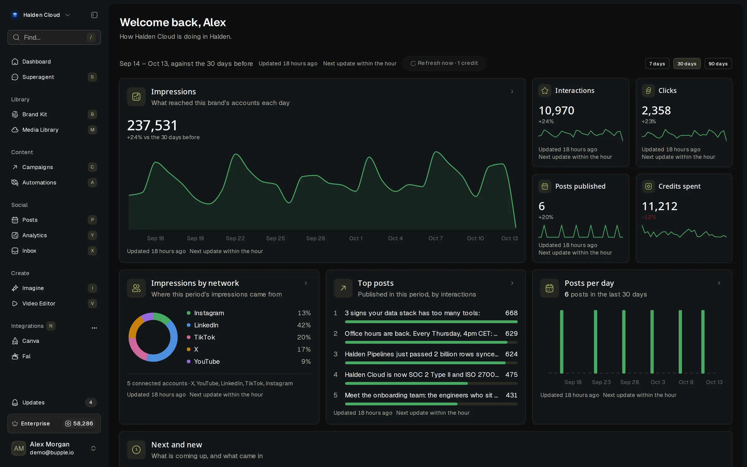 The Halden Cloud brand dashboard in Bupple